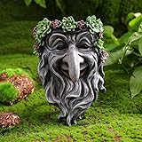 Old Man Tree Face Sculpture,Outdoor Solar Statue with 5 LEDs, Whimsical Tree Hugger Staute -...