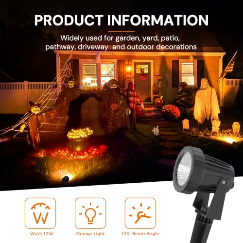 Image of L LOHAS LED Halloween Orange Spotlights Outdoor, Dusk to Dawn 12W 2Pack