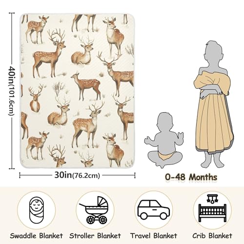 Image of Vintage Forest Deer Baby Blankets Soft Warm Crib Stroller Blanket for Toddler Newborn Girls Boys 30x40in