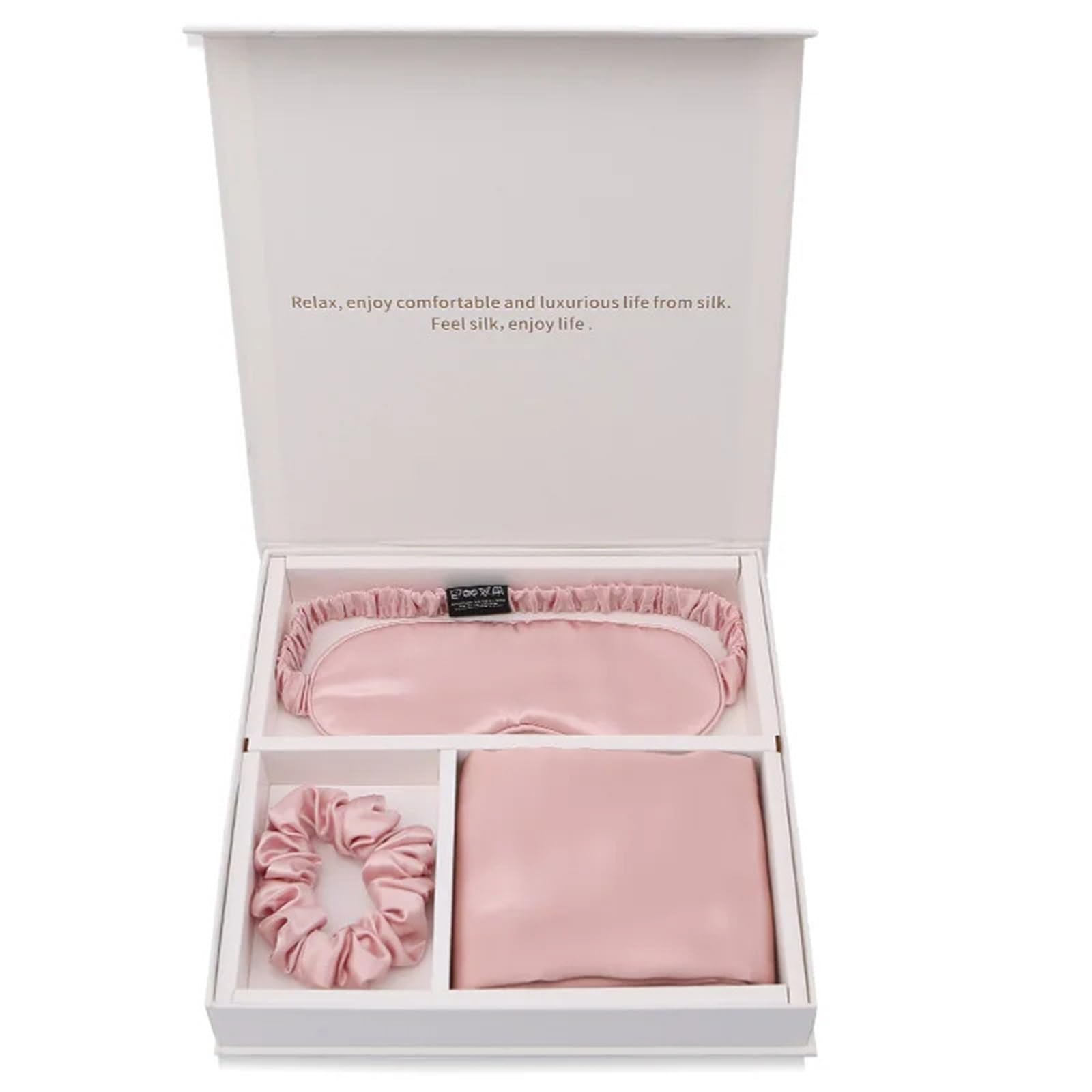 Mulberry Silk Pillowcase EyeMask Scrunchie 3PCS Set For Travel 19 Momme(Pink)