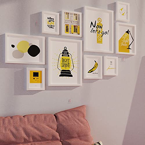 Image of PAINTINGMANTRA Wall Decor Yellow Light Shine Set of 10 Framed Art Prints Paintings for Home Gallery & Office (Size - 2-12 x 16, 2-8 x 12, 2-6 x 8 & 4-4 x 6 Inches)