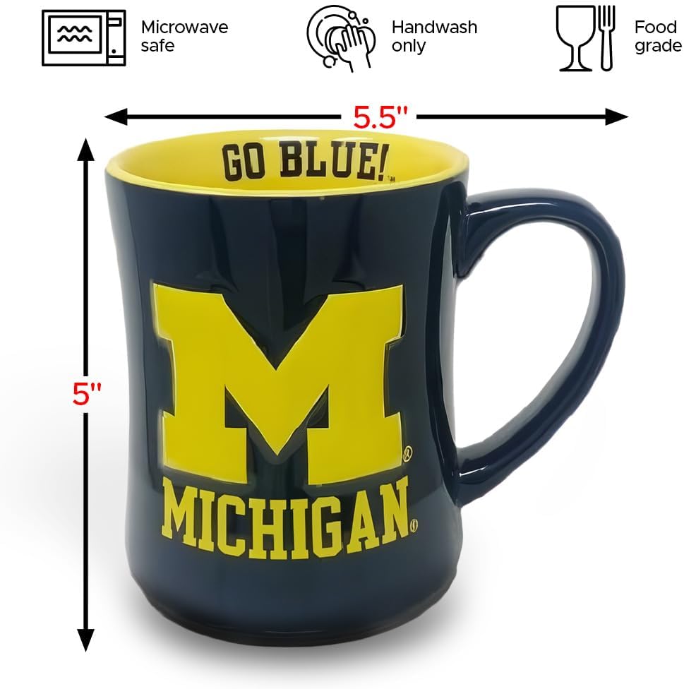 Michigan Wolverines Ceramic 16oz Relief Mug – Official 3D Logo Coffee Cup – Handwash Recommended – Individually Boxed - Image 3