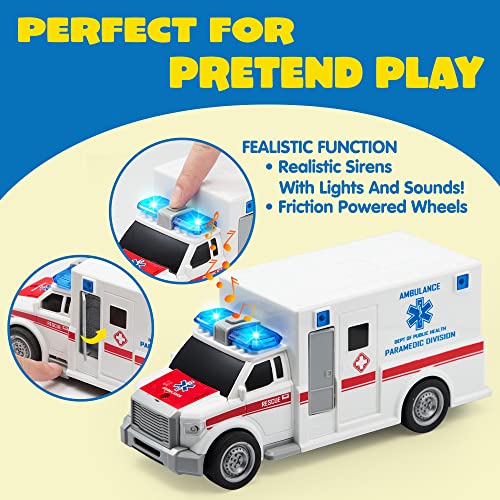 JOYIN Truck Toys for 3 4 5 6 7 Year Old Boys - Police Car Toy Set, Emergency Vehicle Playset, Friction Powered Car with Lights and Sounds, Birthday Gifts for Boys Girls Age 3-9 - image 3
