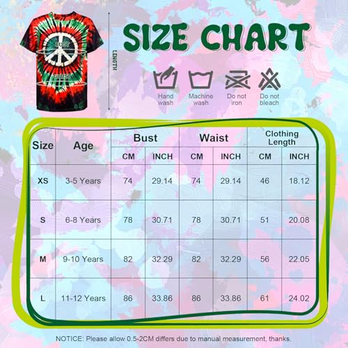 Image of Boys Tie Dye Shirts 3-12 Years Hippies Crewneck Kids Short Sleeve Tee