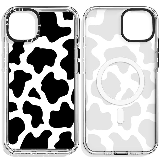 GULTMEE Magnetic for iPhone 14 Plus Case Cute Black Cow Print [Compatible with MagSafe][Military-Grade Drop Tested] Shockproof Protective Slim Cover