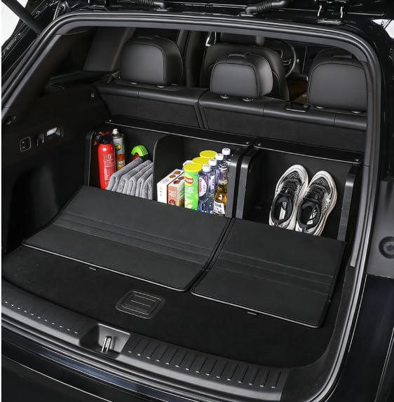 Organizador de maletero, caja con tapa, espacio de almacenamiento para el coche, plegable, tapa magnética, impermeable, apto para turismos, SUV y camiones, negro
