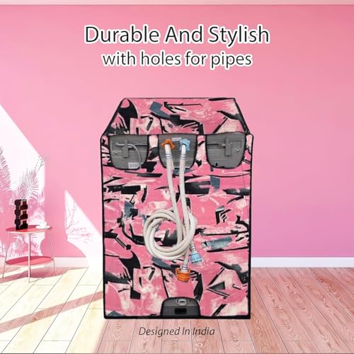 Image of Waterproof & Dustproof Top Front Load Washing Machine Cover for 6 kg 6.5 kg 7kg & 7.5 kg Compatible for IFB LG Samsung Whirlpool Bosch Haier (JUNGLE PINK BLACK)