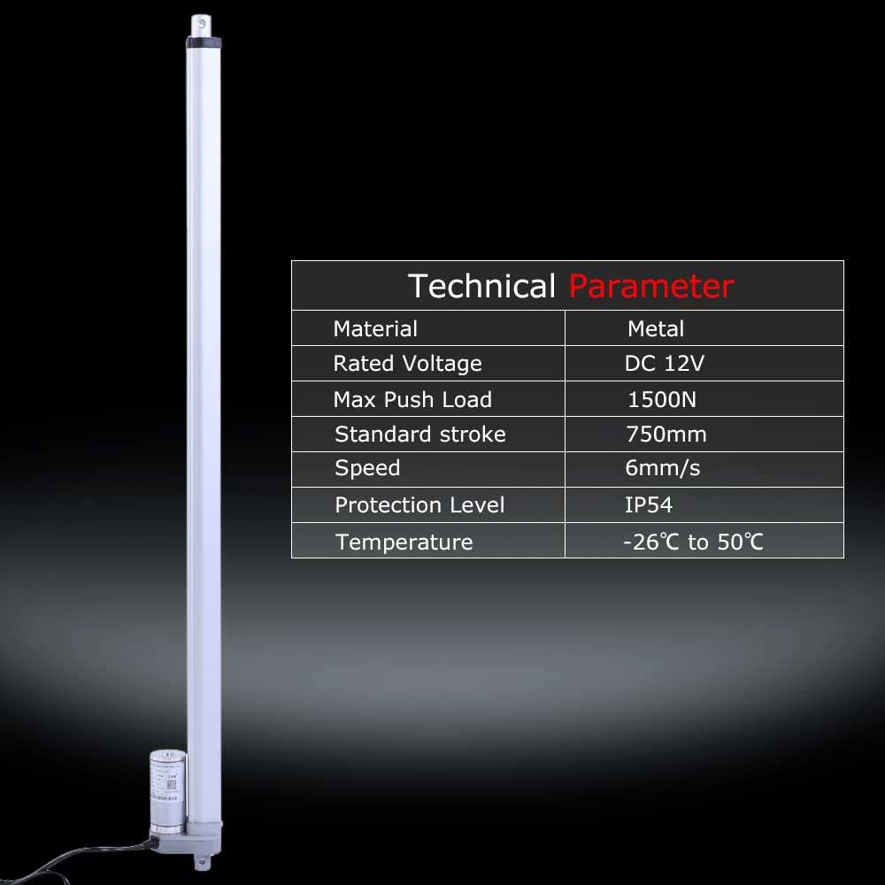 Actionneur Linéaire DC 12V Actionneur Linéaire Électrique Force 1500N Course Actionneur Linéaire à Usage Intensif Auto Car, Actionneur Linéaire 200-750mm pour Support de Moteur Électrique (750 mm)