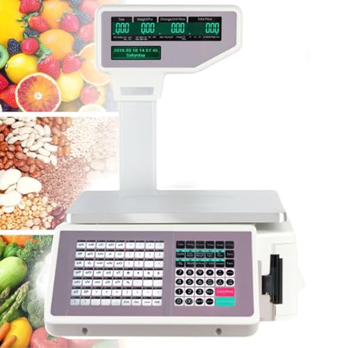 LYDZUSDP Digital Price Label Printing Scale,LCD Screen Weight Price Scale,30kg/66.14 lbs Capacity,Electronics Barcode Thermal Printer