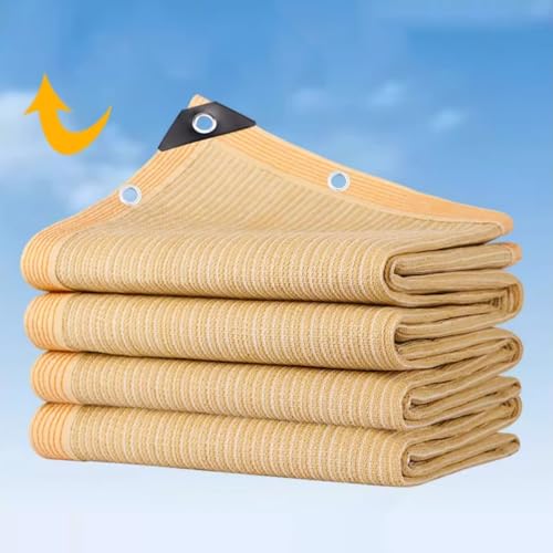 Rete Telo Ombra Beige,Rete Ombreggiante con Isolamento Termico,Rete Parasole con Tasso di Ombreggiatura del 90% per Giardino,Piante,Auto,Tetto,Cortile,Piscina,con Occhielli (2x2m/6.6x6.6ft)