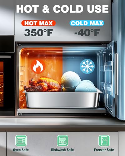 WantJoin Steam Table Hotel Pans 1/1 Full Size 4 Inch Deep 6 Pack, Stainless Steel Metal Tray Sets Food Storage Container for Restaurant Chafing Dishes Commercial Buffet Warmer Catering Supplies