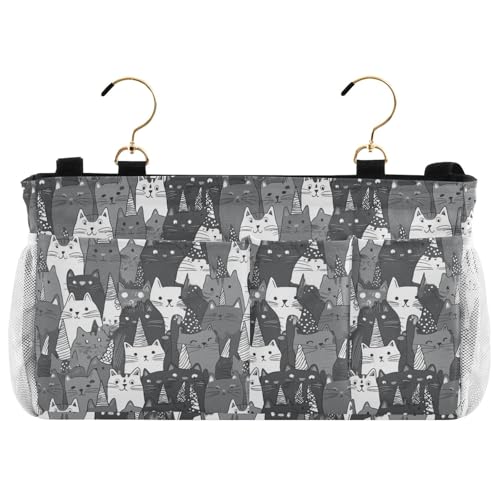 miaozhen Cartoon Cute Black and White Cat Bedside Essentails Pocket Bed Hanging Bag for Water Bottles, Magazines, Phone, Glasses organizador de controles remotos