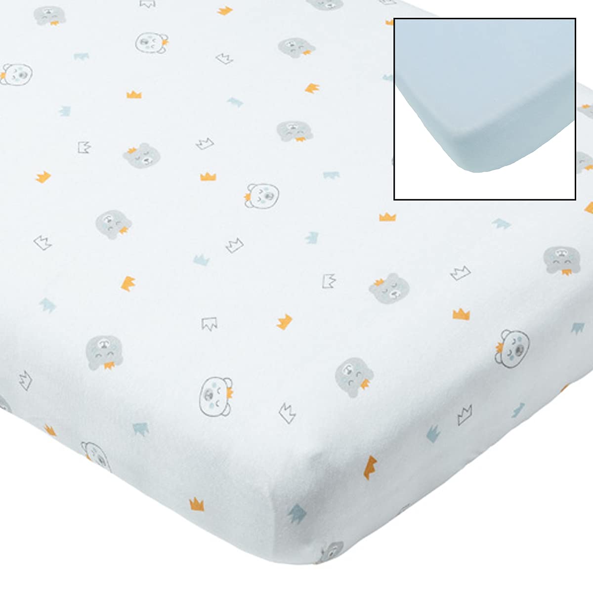 babyCalin - Set 2 lenzuola con angoli Orso/Azzurro 70x140x17 cm