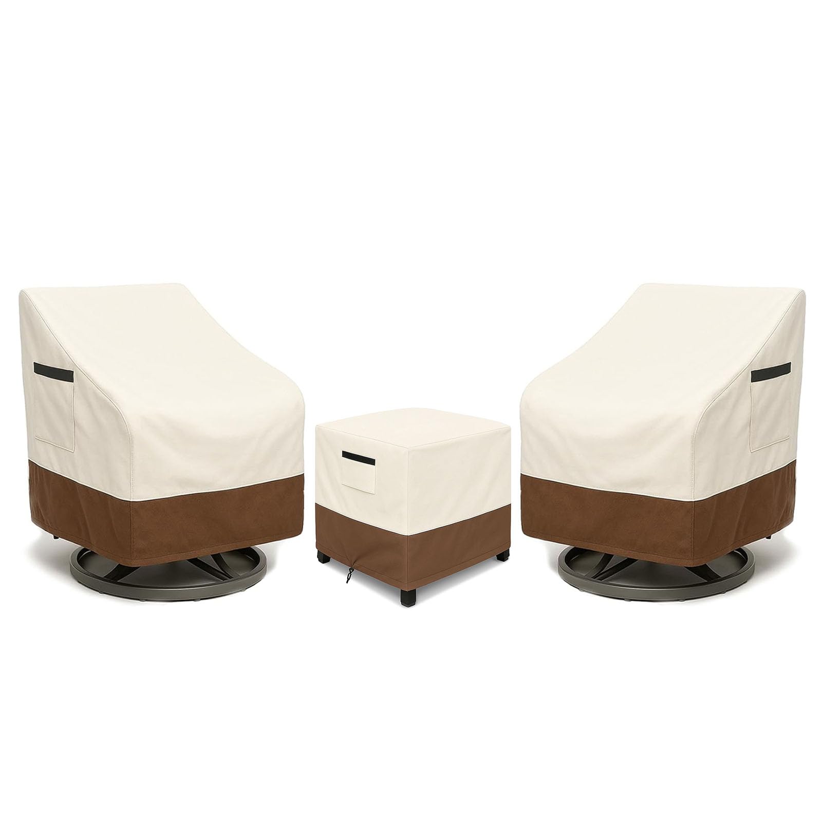 3-Piece Patio Bistro Furniture Cover Set, Heavy-Duty 600D Waterproof Outdoor Furniture Covers, UV Resistant, Designed for Everyday Outdoor Use on Patio, Deck &amp; Backyard, Beige and Brown
