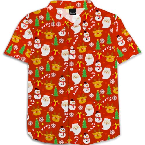 Christmas Button Down Shirts for Girl Funny Graphic Xmas Shirt Short Sleeve Santa Snowman Gift Tee Tops Red 11-12 Years