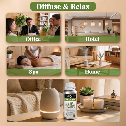 Image of HIQILI Tea Tree Oil for Skin, Hair, Nail, Diffuser, Soap Making | Includes Two Portable Decanters - 500mL / 16 fl.oz