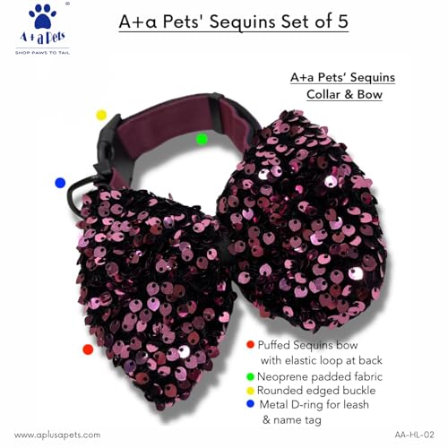 Image of A+a Pets' Sequins Set of 5- Harness, Leash, Collar, Bow & Poo Bag Pouch for Dogs and Cats (XL, Red)
