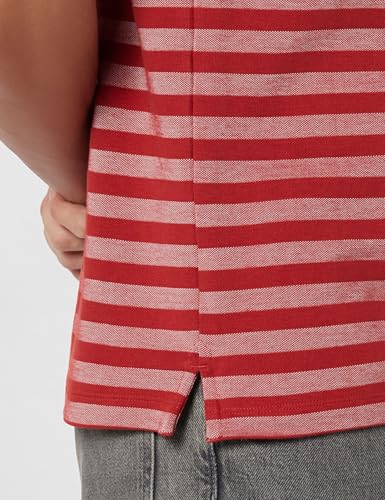Image of Peter England Men's Cotton-Polyester Blend Striped Polo T-Shirt | Casual Wear | Durable & Trendy