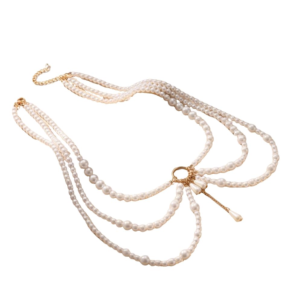 Multi Layered Pearl Waist Chain Belt with Pendant Festive Rave Fashion Beach Body Jewelry Chains for Women White Pearl Tassel Hip Belly Chain Sweater Dresses Belt Party Body Accessories-image-15