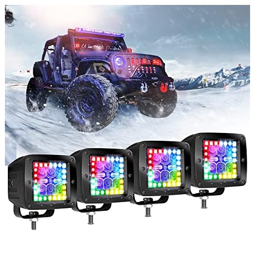 Nicoko 3 Inch 18w RGB led Works Light Offroad Lights Square pods + Waterproof Controller for Lights Truck Car Boat Driving Lamp Pack 4