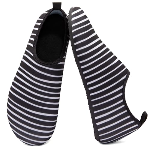 Men Women Water Shoes Quick-Dry Aqua Socks Barefoot Slip-on Summer Slippers for Beach Swim Sport Surf Yoga Exercise Black Line