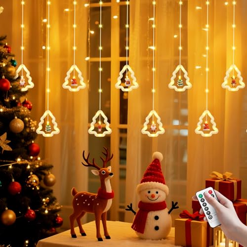 BomKra Christmas Tree Curtain Lights, Christmas Window Lights Decor with