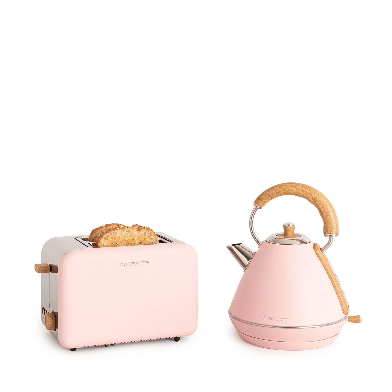 CREATE/PACK TOAST RETRO + KETTLE RETRO/Tostapane e bollitore per acqua rosa / 3 programmate di tostatura, 1,7 l…