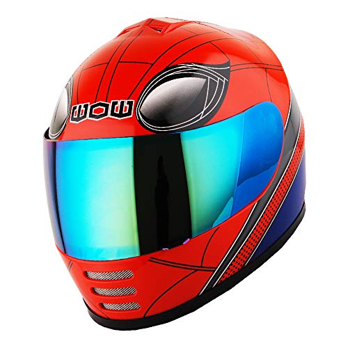 Wow Motorcycle Full Face Helmet Street Bike Bmx Mx Youth Kids Spider Red #TOP2