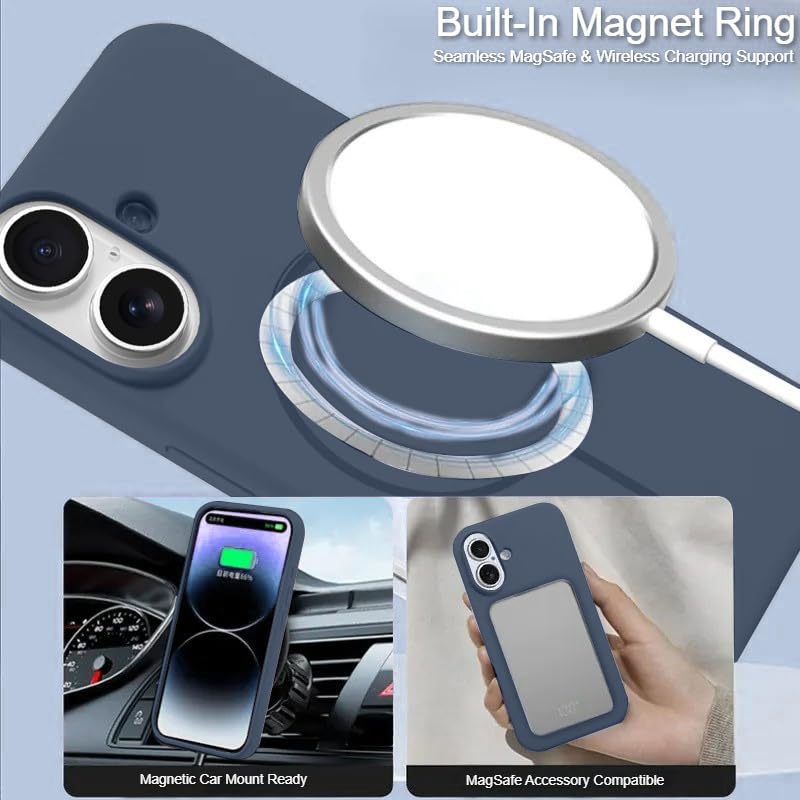 Image of LuxuryKase Silicone Magnetic Case for iPhone 16 Plus | Soft Microfiber Lining | MagSafe Support | Shockproof Protective Cover | Precise Cutouts | Slim Fit Design - Blue