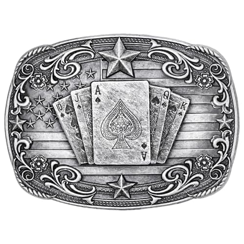 SANSTHS Western Belt Buckle for Men Women, Vintage Cowboy Cowgirl Texas Rodeo Longhorn bull, Poker and Horse