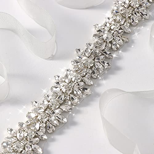 Rhinestone Bridal Belt Silver Crystal Wedding Dress Belt Bridesmaid Sash Belt for Women Formal Evening Dresses 6