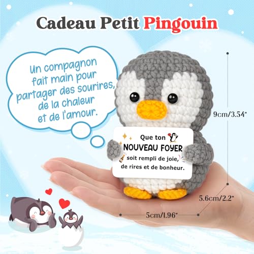 Gleevara Cadeau Cremaillère Maison, Pingouin Mignon Crocheté À La Main, Idée Cadeau Crémaillère Pour Couple, Famille Et Amis – vue 3