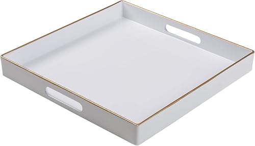 Miniatura 33 de MAONAME Bandeja decorativa, bandeja negra con asas, bandejas de mesa auxiliar, bandejas cuadradas de plástico para otomana, baño, cocina, 13 x 13 x