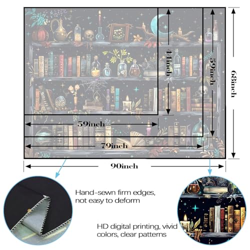 Accnicc MBST81L Magic Bookshelf Tapestry Magical Witchy Potion Dark Hippie Haloween Tapestries Wall Hanging Gothic Skull Black Cat Library Book Tapestry thumb #6