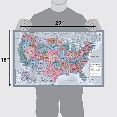 Usa Map Poster - United States Map Chart [Purple] (Laminated, 18" X 29") #TOP1