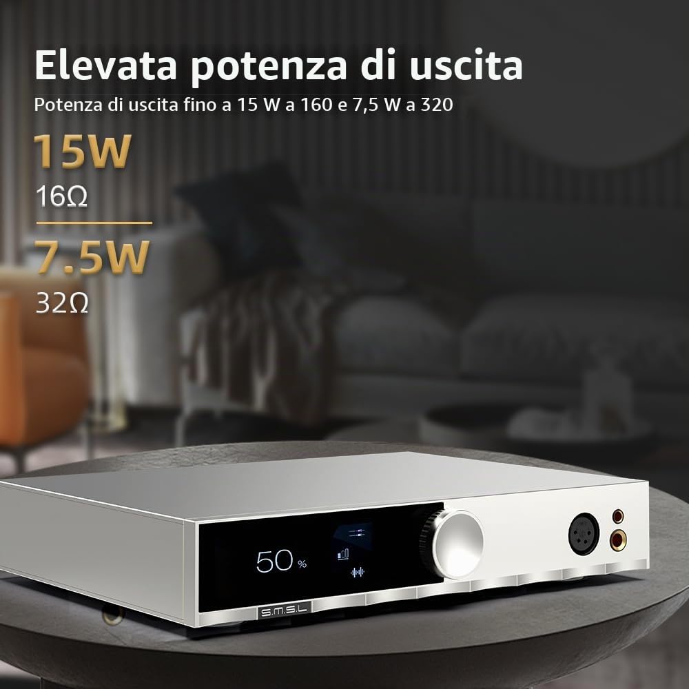 S.M.S.L H400 Hi-Res Amplificatore per cuffie Hi-End Preamplificatore Design ad alta potenza 15W/16Ω 7.5W/32Ω Audio Hi-Fi completamente bilanciato 3 marce Controllo del guadagno 4,4 mm bilanciato/XLR
