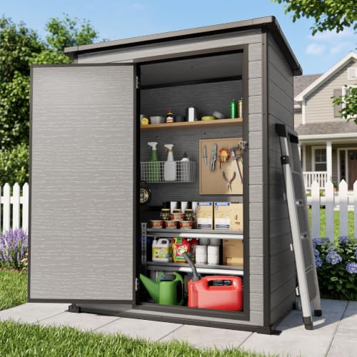 Image of 5X3FT Plastic Storage Shed with Floor and Hinged Door for Backyard
