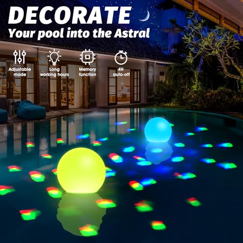 DeeprBlu 2025 Neueste Schwimmende Poolbeleuchtung mit Unterwasser Lichtshow, Vielfarbig Poolbeleuchtung Akku, Leuchten Ball LED Pool Lichter, Wasserdicht Whirlpool Beleuchtung, Badewanne Licht für Spa