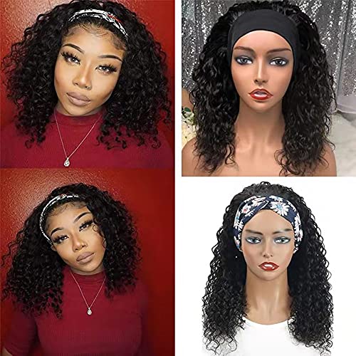 Water Wave Headband Wigs Human Hair for Black Women None Lace Front Wigs Glueless Brizilian Virgin Hair Wet and Wavy Headband Wig 150% Density Natural Color (14 inch)
