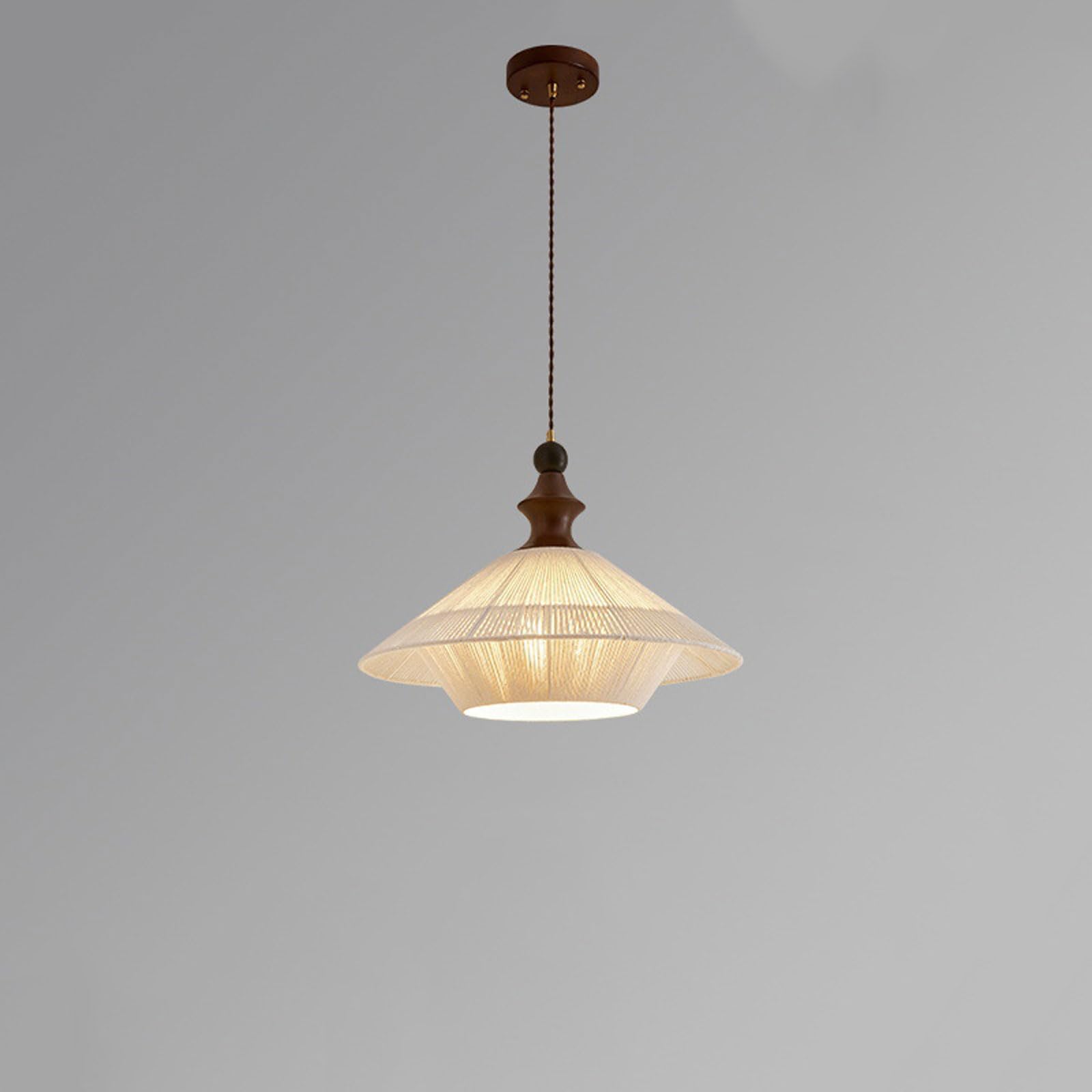 RSZCSMO Vintage Fabric Multi-Tier Pendant Light Walnut Trim E26 Warm Light Bedside Hanging Lamp Kitchen Island, Café, Boutique Lighting Fixture