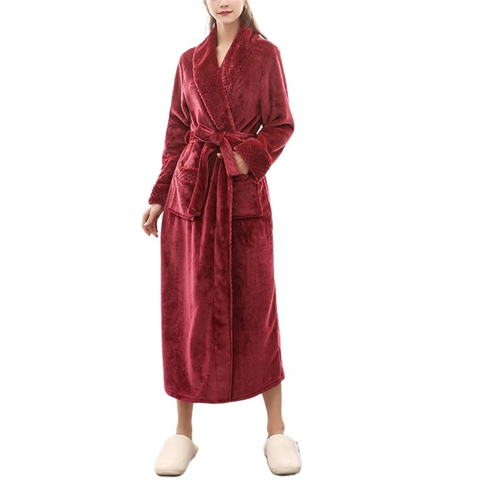 Pyjama en molleton de corail rouge épaissi, peignoir long homme femme pour l'hiver