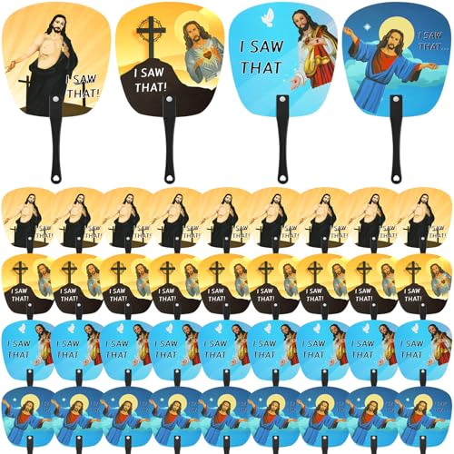 Geetery 36 Pcs Christian Bible Fans Bulk Church Fans Handheld Summer Handheld Fan Plastic Round Fans Decorative Fans Summer Religious Party Favors Decors Gifts(Jesus Style)