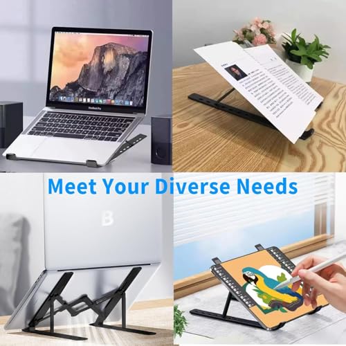 Image of Laptop Stand, Laptop Holder Riser Computer Tablet Stand, 7 AnglesFoldable Portable Desktop Holder Compatible with 10-15.6 inch MacBook,iPad, HP, Dell, Lenovo (Black)