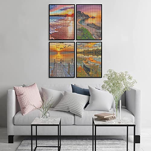 Image of LWZAYS 4 Pack Cross Stitch Kits-Stamped Cross Stitch Kits for Adults Landscape Counted DIY Embroidery Needlepoint Kits Home Decor 12x16inch