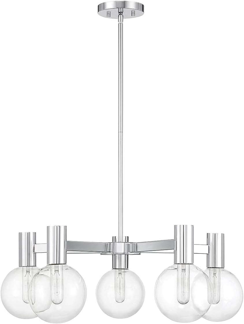 Savoy House 1-3073-5-11 Wright Modern Vintage Clear Glass Orb Chandelier, 5-Light 300 Total Watts, 10" H x 28" W, Chrome
