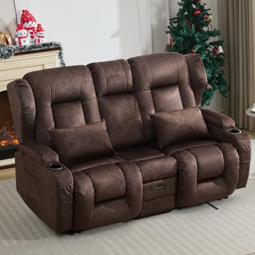 Image of SAMERY 67.6 inch Loveseat Recliner Sofa | Double Recliner Sofa & Console | Wall Hugger Loveseat Reclining RV Theater Seats | RV Couch Home Theater Seating Furniture (Velvet Mahogany)