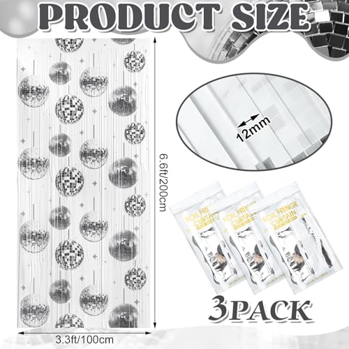 Image of 3 Pack Disco Party Decorations Disco Ball Backdrop Tinsel Foil Fringe Curtains Bachelorette Party Decor 3.3 x 6.6 ft Glitter Photo Booth Props for 70s 80s Hip Hop Birthday Supplies