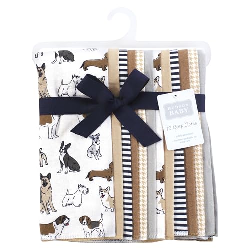Hudson Baby Unisex Baby Flannel Burp Cloth 12pk, Handsome Dogs, One Size2