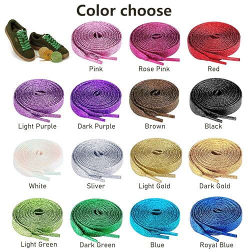 Olukssck 2 Pairs Flat Glitter Shiny Metallic Shoe Laces, Colorful Sequin Shoelaces4