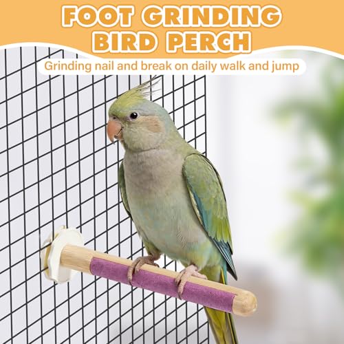 Image of Wooden Bird Perch Stand with Grinding, 2Pcs Parrot Cage Stand Branch, No Hurt Foot Claw Grinding Bird Perch for Cockatiels, Parakeets, Lovebirds